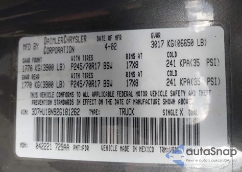 2002 Dodge Ram 1500 St from USA, damaged, VIN 3D7HU18N92G181262